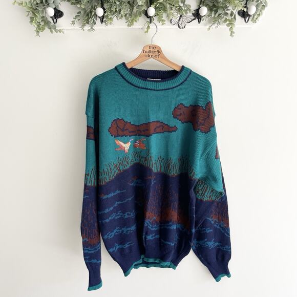 Rugged Sportswear Other - Rugged Sportswear South Mountain Blue Green Duck Embroider Vintage Sweater Sz XL